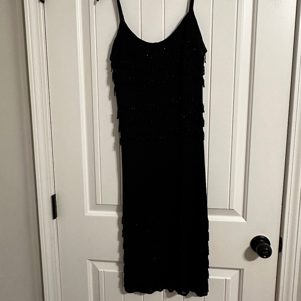 Carole Little Black cocktail dress with beaded tassels - Size 4